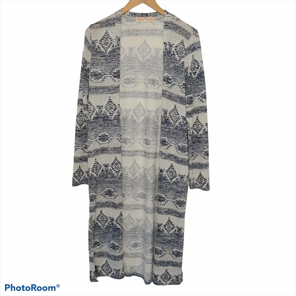 Pink Republic Aztec Long Side Slit Cardigan